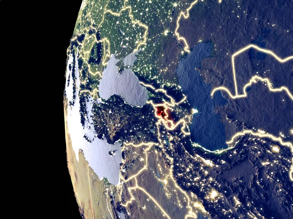 Ночной Вид Армении Космоса Видимыми Городскими Огнями Подробная Пластиковая Поверхность — стоковое фото