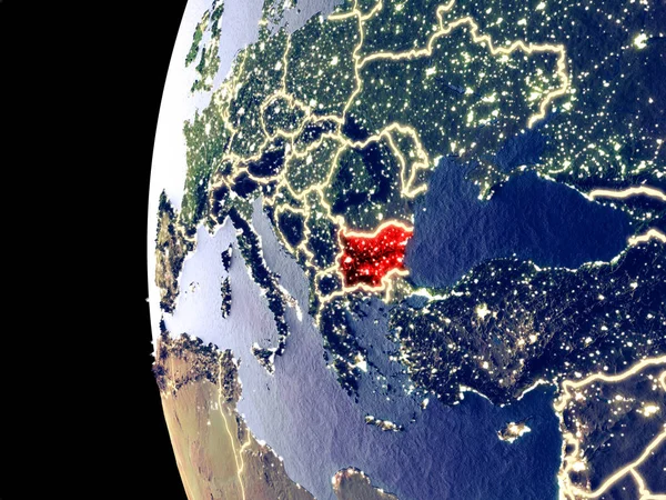 Ночной Вид Болгарии Космоса Видимыми Городскими Огнями Подробная Пластиковая Поверхность — стоковое фото
