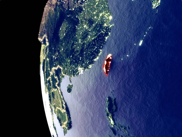 Нічний Погляд Тайваню Космосу Видимими Місто Вогнів Дуже Докладний Пластикові — стокове фото