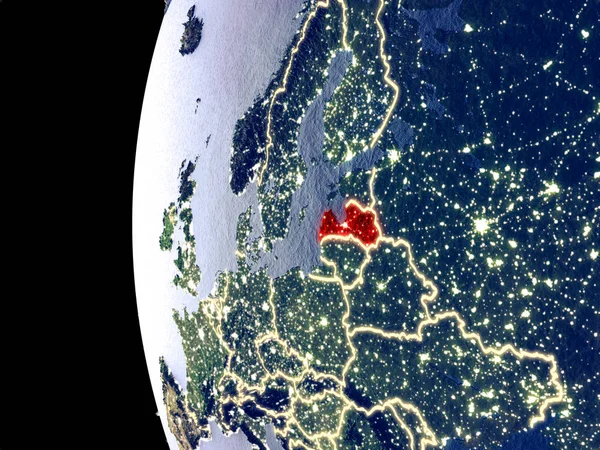 Noční Pohled Lotyšska Vesmíru Viditelné Město Světel Povrchu Velmi Podrobné — Stock fotografie