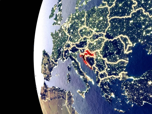 Noční Pohled Chorvatska Vesmíru Viditelné Město Světel Povrchu Velmi Podrobné — Stock fotografie