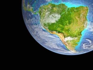 Uzaydan Dünya'nın güzel hazırlanmış bir 3d model üzerinde Güney Amerika. 3D çizim. Nasa tarafından döşenmiş bu görüntü unsurları.