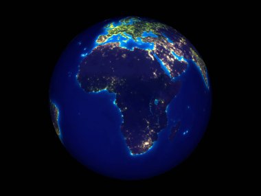 Afrika Planet Earth gece uzaydan. 3d illüstrasyon izole beyaz arka plan üzerinde. Nasa tarafından döşenmiş bu görüntü unsurları.