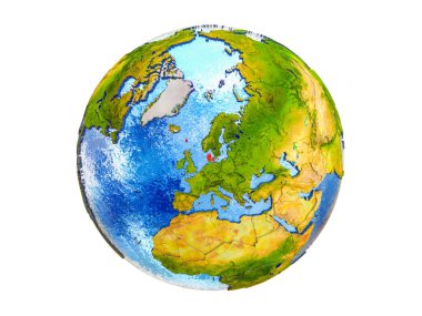 Danimarka Earth 3d modeli ülke sınırları ve okyanuslardaki su ile. 3d illüstrasyon izole beyaz arka plan üzerinde.