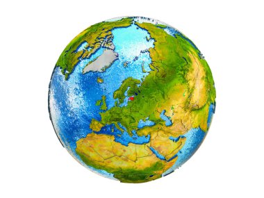 Estonya Earth 3d modeli ülke sınırları ve okyanuslardaki su ile. 3d illüstrasyon izole beyaz arka plan üzerinde.