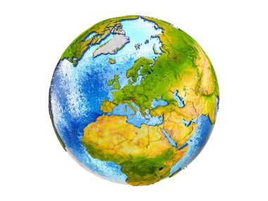 Slovenya Earth 3d modeli ülke sınırları ve okyanuslardaki su ile. 3d illüstrasyon izole beyaz arka plan üzerinde.