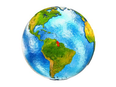 Guyana Earth 3d modeli ülke sınırları ve okyanuslardaki su ile. 3d illüstrasyon izole beyaz arka plan üzerinde.