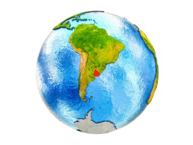 Uruguay Earth 3d modeli ülke sınırları ve okyanuslardaki su ile. 3d illüstrasyon izole beyaz arka plan üzerinde.