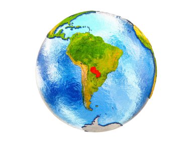 Earth 3d model ülke sınırları ve okyanuslardaki su ile Paraguay. 3d illüstrasyon izole beyaz arka plan üzerinde.