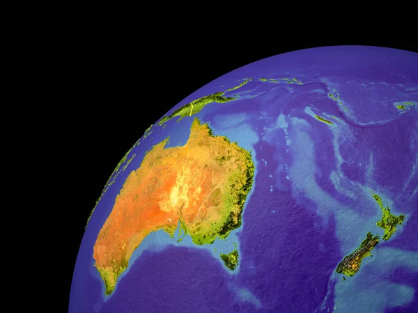 Ülke Sınırları Ile Avustralya Dünyada Uydu Görünümü Son Derece Ayrıntılı — Stok fotoğraf