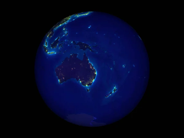 Австралия Планете Земля Ночью Космоса Иллюстрация Выделена Белом Фоне Элементы — стоковое фото