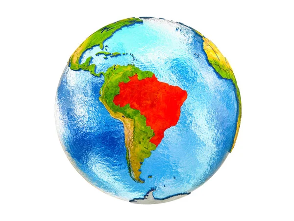 Brasilien Modell Jorden Med Landsgränser Och Vatten Haven Illustration Isolerade — Stockfoto