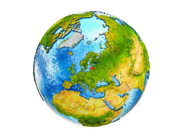 Lettland Auf Einem Modell Der Erde Mit Ländergrenzen Und Wasser — Stockfoto