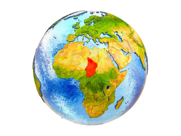Tsjaad Model Van Aarde Met Landsgrenzen Water Oceanen Illustratie Geïsoleerd — Stockfoto