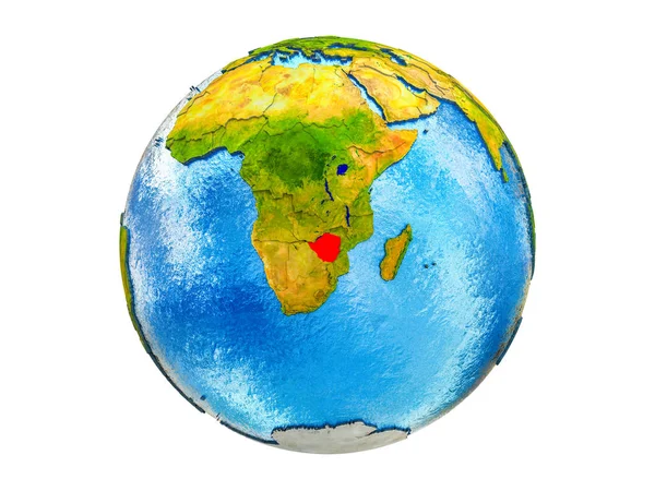 Зимбабве Модели Земли Границами Страны Водой Океанах Иллюстрация Белом Фоне — стоковое фото