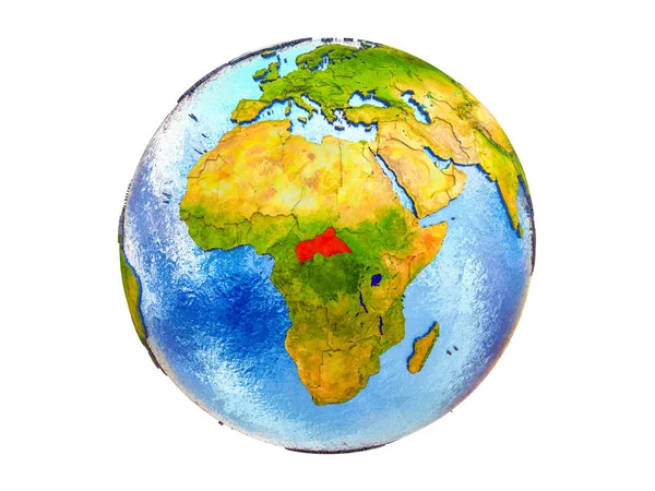 Afrika Tengah Pada Model Bumi Dengan Batas Negara Dan Air — Stok Foto