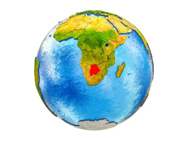 Botswana ülke sınırları ve okyanuslardaki su Dünya'nın 3d model üzerinde. 3d illüstrasyon izole beyaz arka plan üzerinde.