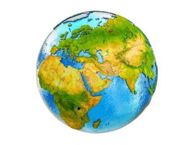 Kuveyt Earth 3d modeli ülke sınırları ve okyanuslardaki su ile. 3d illüstrasyon izole beyaz arka plan üzerinde.
