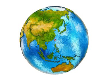 Tayvan Earth 3d modeli ülke sınırları ve okyanuslardaki su ile. 3d illüstrasyon izole beyaz arka plan üzerinde.