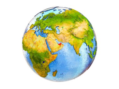 Earth 3d model ülke sınırları ve okyanuslardaki su ile Birleşik Arap Emirlikleri. 3d illüstrasyon izole beyaz arka plan üzerinde.