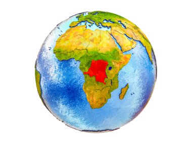 Kongo Earth 3d modeli ile ülke sınırları ve okyanuslardaki su dem mümessili. 3d illüstrasyon izole beyaz arka plan üzerinde.