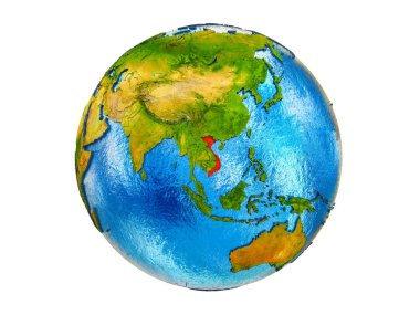 Vietnam Earth 3d modeli ülke sınırları ve okyanuslardaki su ile. 3d illüstrasyon izole beyaz arka plan üzerinde.