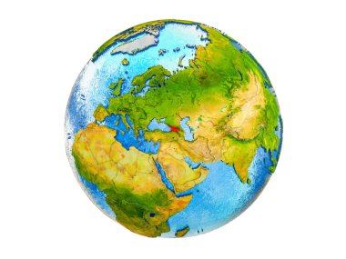 Earth 3d model ülke sınırları ve okyanuslardaki su ile Gürcistan. 3d illüstrasyon izole beyaz arka plan üzerinde.