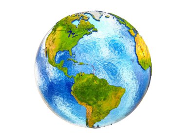 Caribbean ülke sınırları ve okyanuslardaki su Dünya'nın 3d model üzerinde. 3d illüstrasyon izole beyaz arka plan üzerinde.