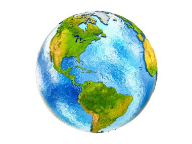 Porto Riko Earth 3d modeli ülke sınırları ve okyanuslardaki su ile. 3d illüstrasyon izole beyaz arka plan üzerinde.