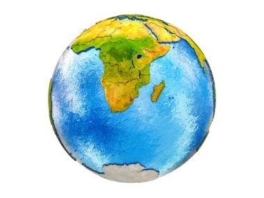 Earth 3d modeli ülke sınırları ve okyanuslardaki su ile eswatini. 3d illüstrasyon izole beyaz arka plan üzerinde.