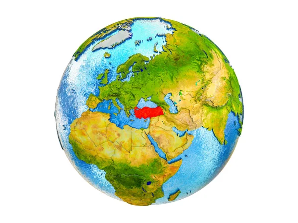 Turkije Model Van Aarde Met Landsgrenzen Water Oceanen Illustratie Geïsoleerd — Stockfoto