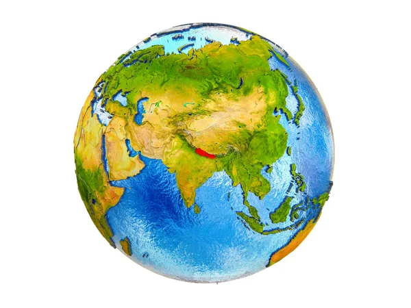 Непал Моделі Землі Кордони Води Океанах Ілюстрація Ізольовані Білому Тлі — стокове фото
