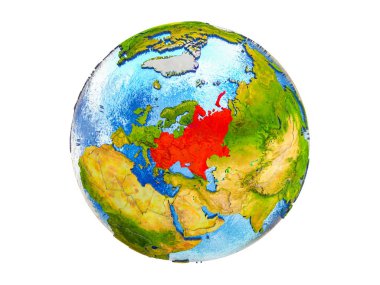 Doğu Avrupa ülke sınırları ve okyanuslardaki su Dünya'nın 3d model üzerinde. 3d illüstrasyon izole beyaz arka plan üzerinde.