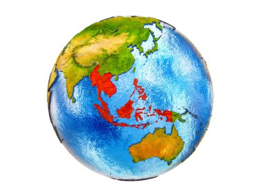 ASEAN memeber states on 3D model of Earth with country borders and water in oceans. 3D illustration isolated on white background. clipart