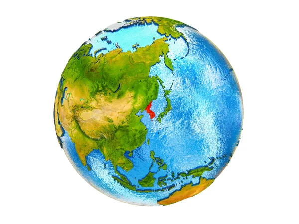 Корея Модели Земли Границами Страны Водой Океанах Иллюстрация Белом Фоне — стоковое фото