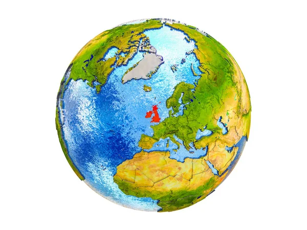 Wyspy Brytyjskie Modelu Ziemi Granic Kraju Wody Oceanach Ilustracja Białym — Zdjęcie stockowe