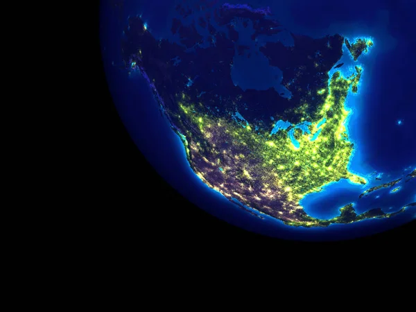 Ameryka Północna Kosmosu Nocy Bardzo Wysokiej Szczegółowo Powierzchni Ziemi Bardzo — Zdjęcie stockowe