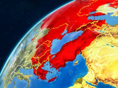 BSEC ülke ülke sınırları ve çok detaylı gezegenin yüzey ve bulutlar Dünya gezegeninin gerçekçi model üzerinde. 3D çizim. Nasa tarafından döşenmiş bu görüntü unsurları.