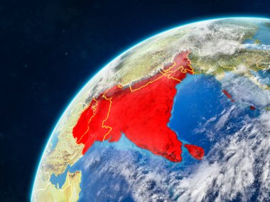SAARC üyesi Birleşik gerçekçi bir model ülke sınırları ve çok detaylı gezegenin yüzey ve bulutlar Dünya gezegeni üzerinde. 3D çizim. Nasa tarafından döşenmiş bu görüntü unsurları.
