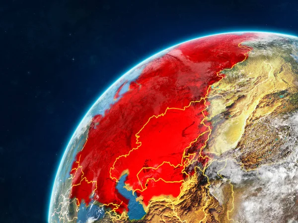 Former Soviet Union on realistic model of planet Earth with country borders and very detailed planet surface and clouds. 3D illustration. Elements of this image furnished by NASA.