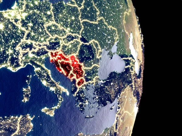 Перегляду Супутникових Зображень Колишньої Югославії Ніч Видимими Яскраві Сіті Лайти — стокове фото