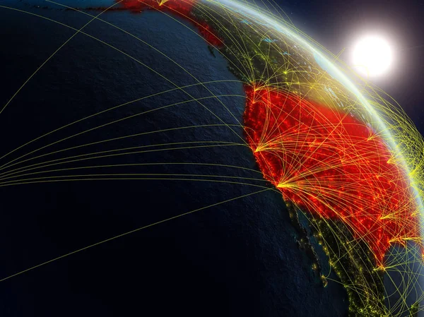 ネットワークと地球の現実的なモデル上の領域からの米国 デジタル技術 接続および旅行のコンセプトです イラスト Nasa から提供されたこのイメージの要素 — ストック写真