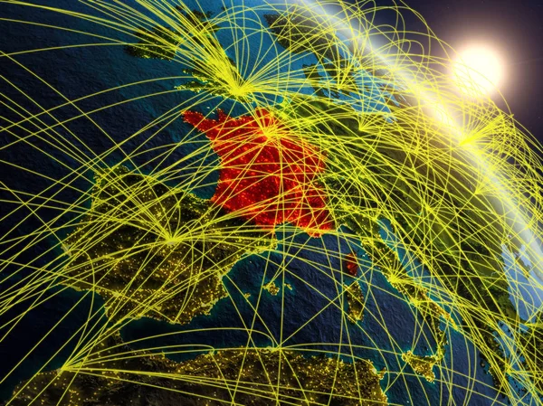Francja Kosmosu Realistyczny Model Ziemi Sieci Koncepcja Technologii Cyfrowej Łączność — Zdjęcie stockowe