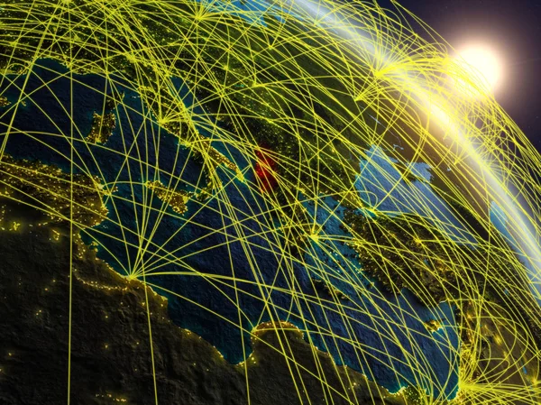 Albania Kosmosu Realistyczny Model Ziemi Sieci Koncepcja Technologii Cyfrowej Łączność — Zdjęcie stockowe