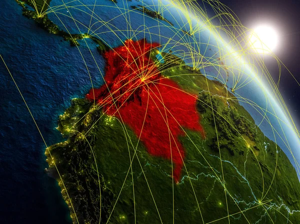 Колумбия Космоса Реалистичной Модели Планеты Земля Сетью Концепция Цифровых Технологий — стоковое фото