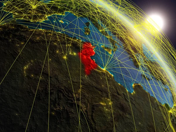 Tunísia Espaço Modelo Realista Planeta Terra Com Rede Conceito Tecnologia — Fotografia de Stock