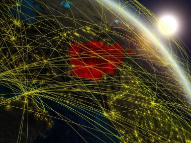 Afganistan gerçekçi modeli bir ağ ile dünya gezegeni uzaydan. Dijital teknoloji, bağlantılar ve seyahat kavramı. 3D çizim. Nasa tarafından döşenmiş bu görüntü unsurları.