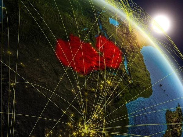 Замбия Космоса Реалистичной Модели Планеты Земля Сетью Концепция Цифровых Технологий — стоковое фото