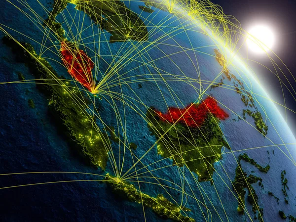 ネットワークと地球の現実的なモデル上の領域からマレーシア デジタル技術 接続および旅行のコンセプトです イラスト Nasa から提供されたこのイメージの要素 — ストック写真