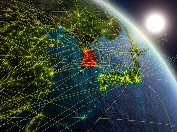 Űrből Reális Modell Föld Bolygó Hálózat Dél Korea Digitális Technológia — Stock Fotó